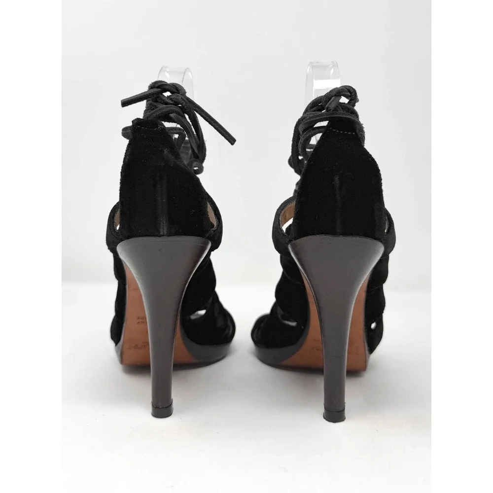 YSL Tom Ford Fall 2002‎ Runway Black Velvet Strappy Heels Sandals 38.5